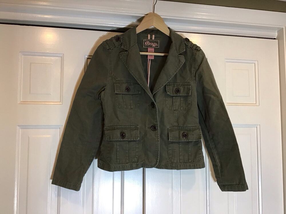 Vtg STAR JEANS Y2K Military Cargo Jacket Women Sz M Twee Retro Grunge Streetwear